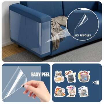 NO PINS Pain Cat Scratch Furniture Protector - 12 Pack Self-Adhesive Sofa Protection from Cats