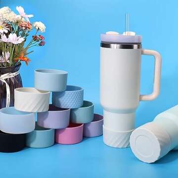 AIERSA 2Pcs Silicone Boot Sleeve for Stanley Quencher 40 oz 30 oz Tumbler with Handle & for IceFlow 20oz 30oz, Protective Water Bottle Cup Bottom Bumper Cover for Stanley Tumbler Accessories, White