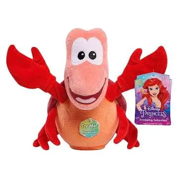 Just Play Disney Princess Singing and Snapping Sebastian 10-inch Plush Stuffed Animal, Red Crab, Kids Toys for Ages 3 Up