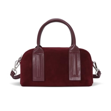 Iswee Small Crossbody Purse for Women Burgundy Suede Purses Leather Satchel Shoulder Handbag Designe...