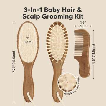 Baby Hair Brush and Comb Set for Newborn - Wooden Baby Hair Brush Set with Soft Goat Bristle, Baby B...
