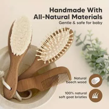 Baby Hair Brush and Comb Set for Newborn - Wooden Baby Hair Brush Set with Soft Goat Bristle, Baby Brush Set for Newborns,Baby Brush and Comb Set Girl, Boy,Toddler Cradle Cap Brush (Oval, Dark Walnut)