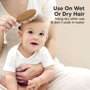 Baby Hair Brush and Comb Set for Newborn - Wooden Baby Hair Brush Set with Soft Goat Bristle, Baby Brush Set for Newborns,Baby Brush and Comb Set Girl, Boy,Toddler Cradle Cap Brush (Oval, Dark Walnut)