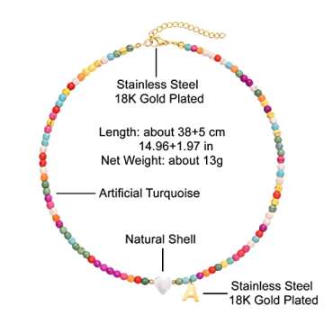 Wellike Initial Necklaces for Women Colorful Beaded Choker Necklace Stainless Steel 18K Gold Plated Y2K Aesthetic Gold Letter Necklace Handmade Boho Summer Necklace Jewelry Gift (H)