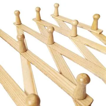 AMAPON Accordion Style Expandable Wall Wooden Coat Rack 13 Hooks (Pegs) Hang Hats Jackets Coffee Mug Purses Necklaces Towels Cap Leash Scarves Data Line Kitchenware (2 Packs)