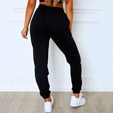 Women's Solid Sweatpants Drawstring Jogger Sweat Pants Cinch Bottom Casual Elastic Waist Workout Trousers (Black, Medium)
