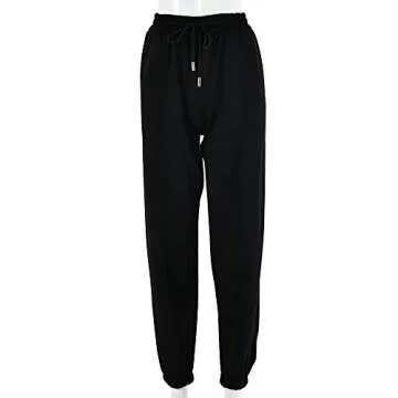 Women's Solid Sweatpants Drawstring Jogger Sweat Pants Cinch Bottom Casual Elastic Waist Workout Trousers (Black, Medium)
