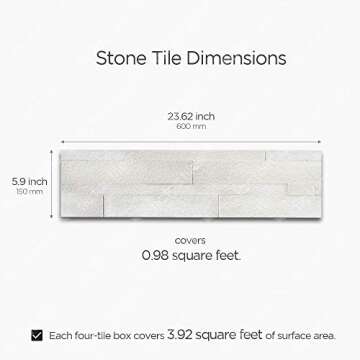 Tic Tac Tiles Peel and Stick Self Adhesive Removable Stick On Kitchen Backsplash Bathroom 3D Stone Tiles (12-Sheet) (Natural White)