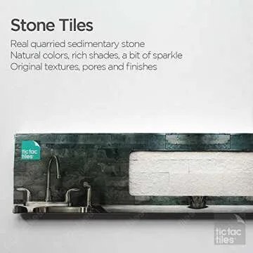 Tic Tac Tiles Peel and Stick Self Adhesive Removable Stick On Kitchen Backsplash Bathroom 3D Stone Tiles (12-Sheet) (Natural White)