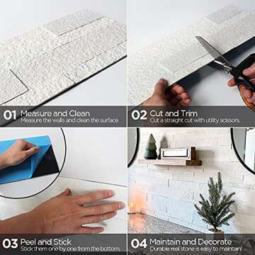 Tic Tac Tiles Peel and Stick Self Adhesive Removable Stick On Kitchen Backsplash Bathroom 3D Stone Tiles (12-Sheet) (Natural White)