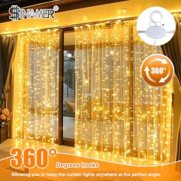 SINAMER Warm White Curtain Light for Bedroom, 300 LED 9.8ft x 9.8ft Window Fairy Curtain String Ligh...