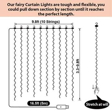 SINAMER Warm White Curtain Light for Bedroom, 300 LED 9.8ft x 9.8ft Window Fairy Curtain String Light with 16 Hooks, 8 Models Remote Control for Wedding Party Home Garden Indoor Decorations
