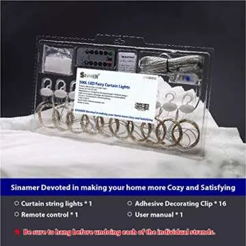 SINAMER Warm White Curtain Light for Bedroom, 300 LED 9.8ft x 9.8ft Window Fairy Curtain String Light with 16 Hooks, 8 Models Remote Control for Wedding Party Home Garden Indoor Decorations