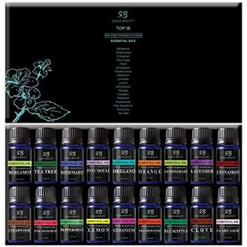 Essential Oil Set - Top 18 Aromatherapy, Diffusers, Massage. Candle Making, Soaps, Bath Bombs. Lavender, Peppermint, Lemongrass, Tea Tree, Clary Sage, Eucalyptus, Bergamot, Patchouli, Lemon and More