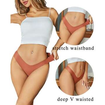 FINETOO Seamless Thongs for Women Sexy No Show Panties Invisible V-waisted Stretch Ladies Underwear ...