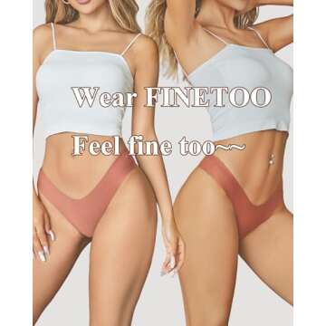 FINETOO Seamless Thongs for Women Sexy No Show Panties Invisible V-waisted Stretch Ladies Underwear 6 Pack (XS-XL)