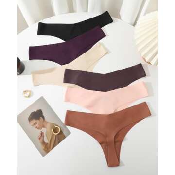 FINETOO Seamless Thongs for Women Sexy No Show Panties Invisible V-waisted Stretch Ladies Underwear 6 Pack (XS-XL)