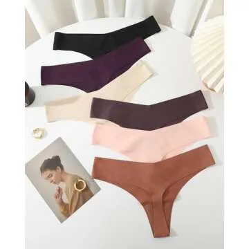 FINETOO Seamless Thongs for Women Sexy No Show Panties Invisible V-waisted Stretch Ladies Underwear 6 Pack (XS-XL)