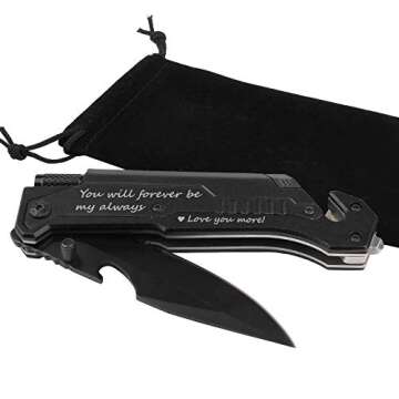 Fanfoobi Husband Birthday Present, Pocket Knife with 6 Functions, LED Light,Fire Starter,Bottle Opener,Seat Belt Cutter,Glass Breaker, Anniversary Present for Men, Boyfriend, Father's Day