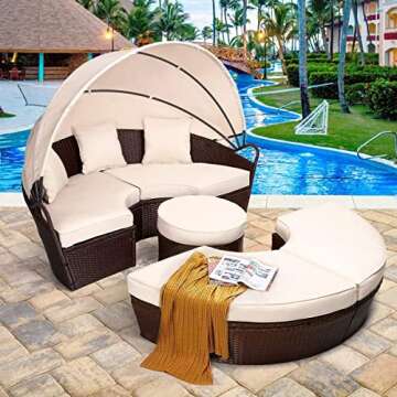 AECOJOY Patio Furniture Outdoor Daybed with Retractable Canopy, Patio Daybed Rattan Wicker Separated...