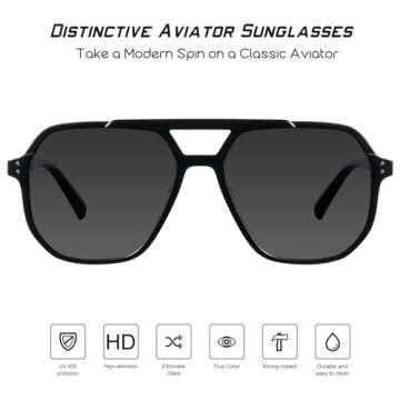 mosanana Aviator Sunglasses for Women Men Black Polarized Trendy Cool Cute Funky Fashion Oversized L...