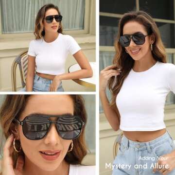 mosanana Aviator Sunglasses for Women Men Black Polarized Trendy Cool Cute Funky Fashion Oversized Large Big Retro Vintage Stylish MS52243