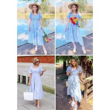 ZESICA Women's Bohemian Summer Midi Dress Light Blue
