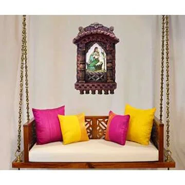 SANVIKA Lady Enjoying with Parrot, Rajasthani Traditional Jarokha Wood Jharokha elegant and Decorative Wood Craft for Home Decor and Gifts