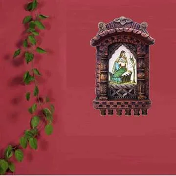 SANVIKA Lady Enjoying with Parrot, Rajasthani Traditional Jarokha Wood Jharokha elegant and Decorative Wood Craft for Home Decor and Gifts