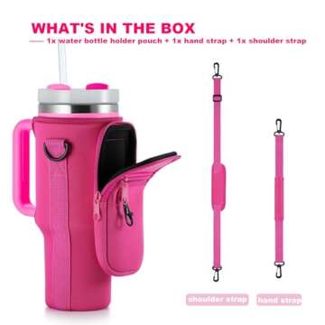 BULKITEM Water Bottle Carrier Bag with Phone Pocket for Pink Stanley 40 oz Tumbler with Handle, Hot Pink Insulated Neoprene Cup Holder Pouch Strap for Valentines Stanley Cup Accessories
