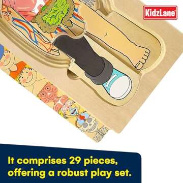 Kidzlane Boy Wooden My Body Puzzle for Toddlers & Kids - 29 Piece Boys Anatomy Puzzle Kid Play Set - Anatomy for Kids, Skeleton Toys for Kids Ages 3 Plus