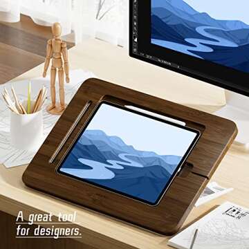 AFOOYO Bamboo Tablet Drawing Stand Tablet Stand - Portable & Adjustable 5 Angles for Laptop, Laptop ...