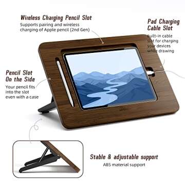 AFOOYO Bamboo Tablet Drawing Stand Tablet Stand - Portable & Adjustable 5 Angles for Laptop, Laptop Stand Riser,Book Reading Stand,Compatible with 12.9/13 inch iPad Pro-3rd - 7th Gen(Walnut Varnish)