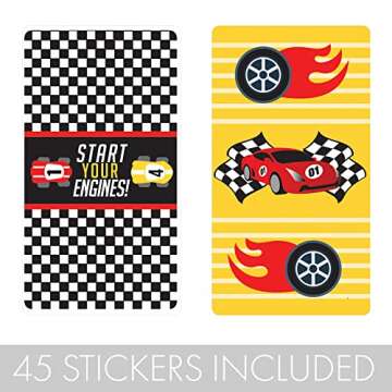 Race Car Birthday Party Stickers for Kids' Parties - 45 Count