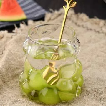 Ribbed Glass Cups, 13 Oz Vintage Drinking Glassware with Grape Shape Design, Bubble Cups for Iced Coffee, Juice, Beverage, Milk, Cocktails, Bubble Tea, and More