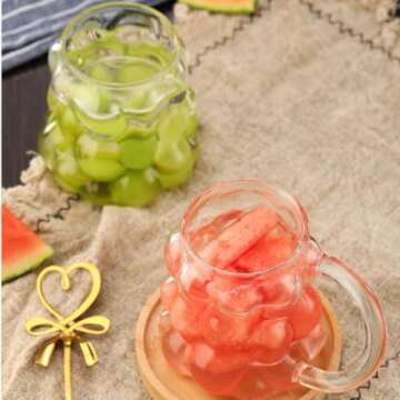 Ribbed Glass Cups, 13 Oz Vintage Drinking Glassware with Grape Shape Design, Bubble Cups for Iced Coffee, Juice, Beverage, Milk, Cocktails, Bubble Tea, and More