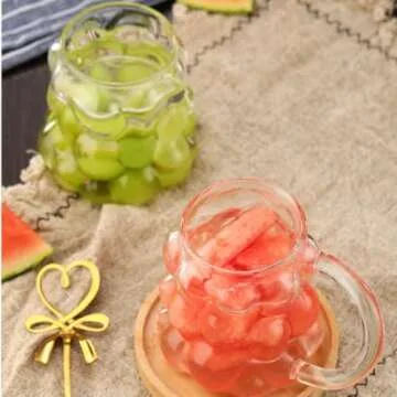 Ribbed Glass Cups, 13 Oz Vintage Drinking Glassware with Grape Shape Design, Bubble Cups for Iced Coffee, Juice, Beverage, Milk, Cocktails, Bubble Tea, and More