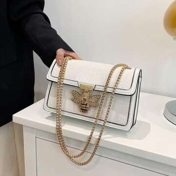 Nhicdns Women's Crossbody Shoulder Bag Retro Satchel Purse Solid Color Chain Strap Clutch Leather Bag White