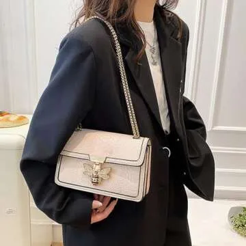 Nhicdns Women's Crossbody Shoulder Bag Retro Satchel Purse Solid Color Chain Strap Clutch Leather Bag White