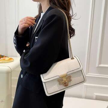 Nhicdns Women's Crossbody Shoulder Bag Retro Satchel Purse Solid Color Chain Strap Clutch Leather Bag White