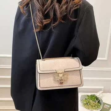 Nhicdns Women's Crossbody Shoulder Bag Retro Satchel Purse Solid Color Chain Strap Clutch Leather Bag White