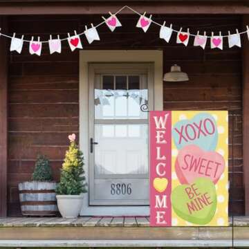 AVOIN colorlife Candy Love Hearts Welcome Garden Flag 12x18 Inch Double Sided Outside, Valentines Rustic Anniversary Yard Outdoor Decoration