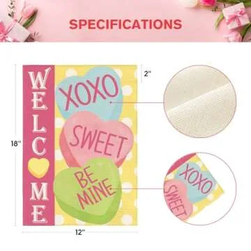 AVOIN colorlife Candy Love Hearts Welcome Garden Flag 12x18 Inch Double Sided Outside, Valentines Rustic Anniversary Yard Outdoor Decoration