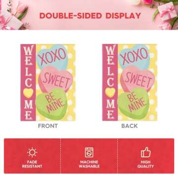 AVOIN colorlife Candy Love Hearts Welcome Garden Flag 12x18 Inch Double Sided Outside, Valentines Rustic Anniversary Yard Outdoor Decoration