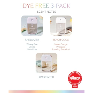 Touchland Power Mist Hydrating Hand Sanitizer Spray, DYE FREE 3-PACK (Rainwater, Unscented, Beach Coco), 500-Sprays each, 1Fl Oz Travel Size (Set of 3)