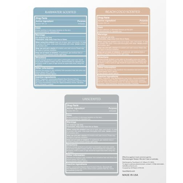 Touchland Power Mist Hydrating Hand Sanitizer Spray, DYE FREE 3-PACK (Rainwater, Unscented, Beach Coco), 500-Sprays each, 1Fl Oz Travel Size (Set of 3)