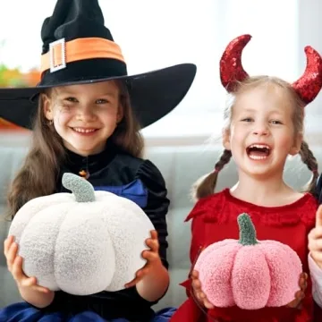 Kajaia 4 Pcs Pumpkin Throw Pillow Cushion 3D Thanksgiving Pillow Fall Pumpkin Pillow Fluffy Stuffed Pillow Plush Pillow for Thanksgiving Bedroom Sofa Supplies 11 Inches, 7 Inches(White, Pink Series)