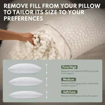 HEYCUZI Cooling Shredded Memory Foam Pillow for Sleeping - Queen Size 2 Pack, Adjustable Bed Pillows Set of 2 for Side, Back, and Stomach Sleepers, Washable Breathable Cold Cover - CertiPUR-US