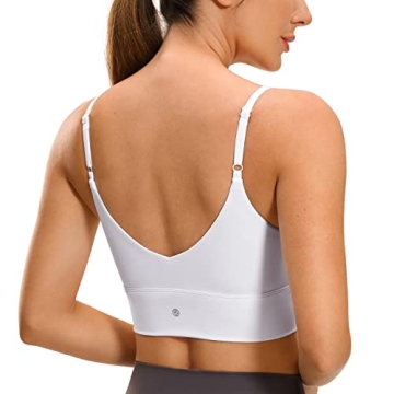 CRZ YOGA Adjustable Longline Sports Bra - V Back Wireless Workout Padded Yoga Bra