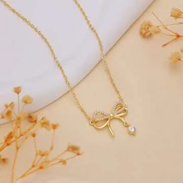 Plucar Gold Bow Necklace - Trendy & Dainty Jewelry for Women